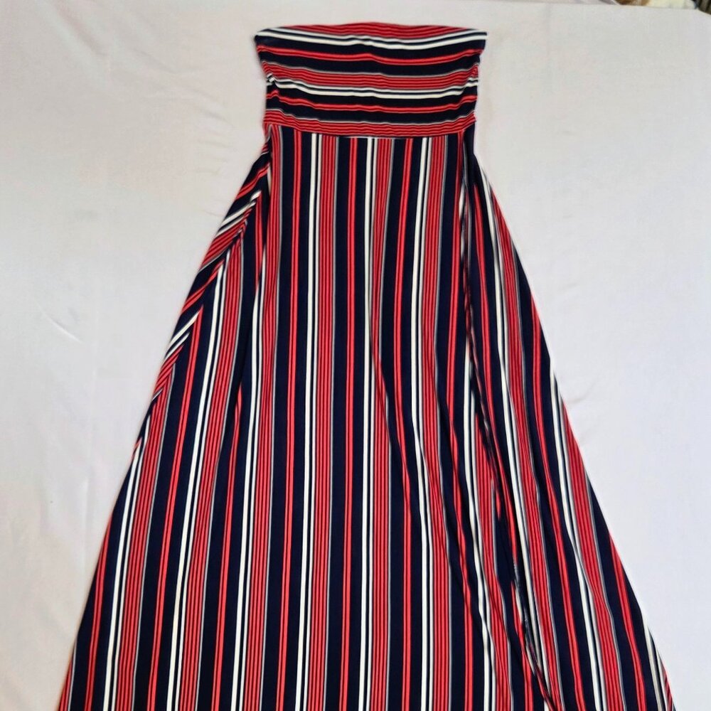 Banana Republic Strapless Striped Maxi Dress - Front Slit - Petite M
